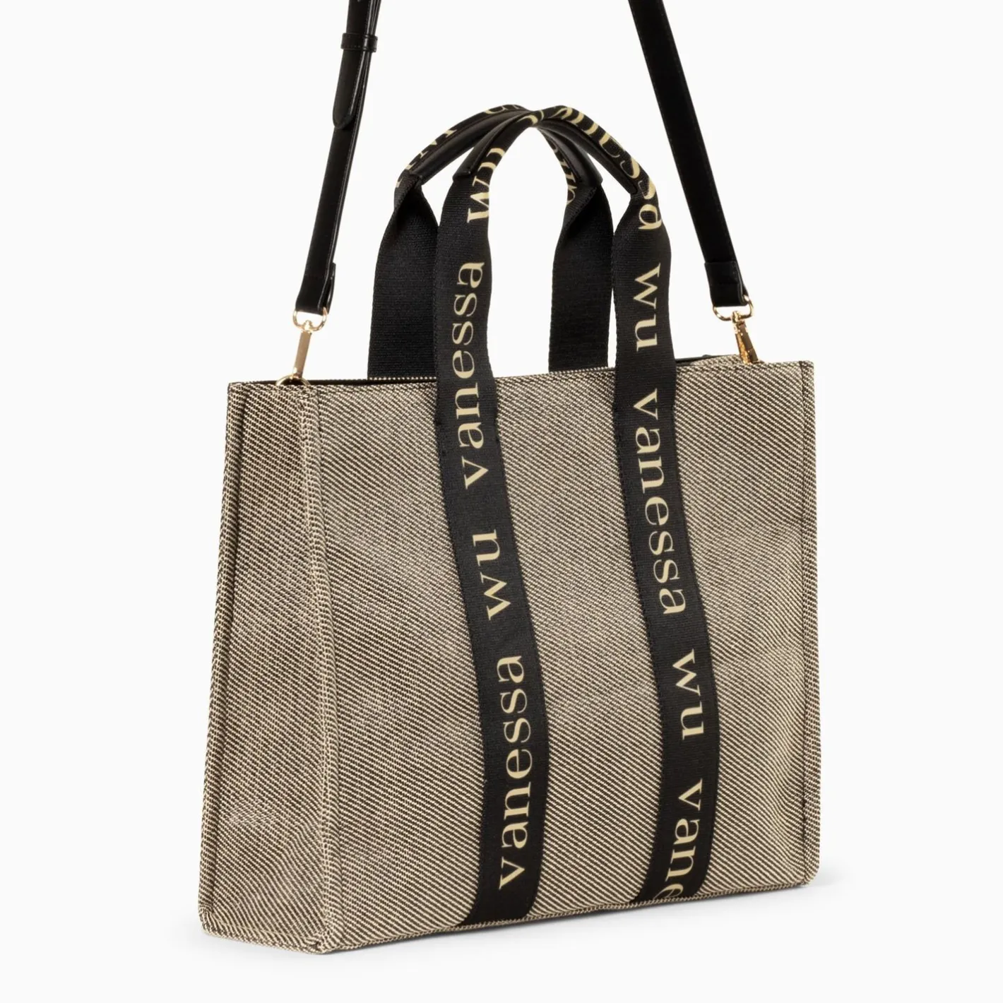 Vanessa Wu Sac Shopper Maisie Oversize Taupe Et Noir New