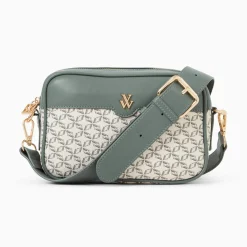 Vanessa Wu Sacoche Manelle Verte A Toile Monogramme Outlet