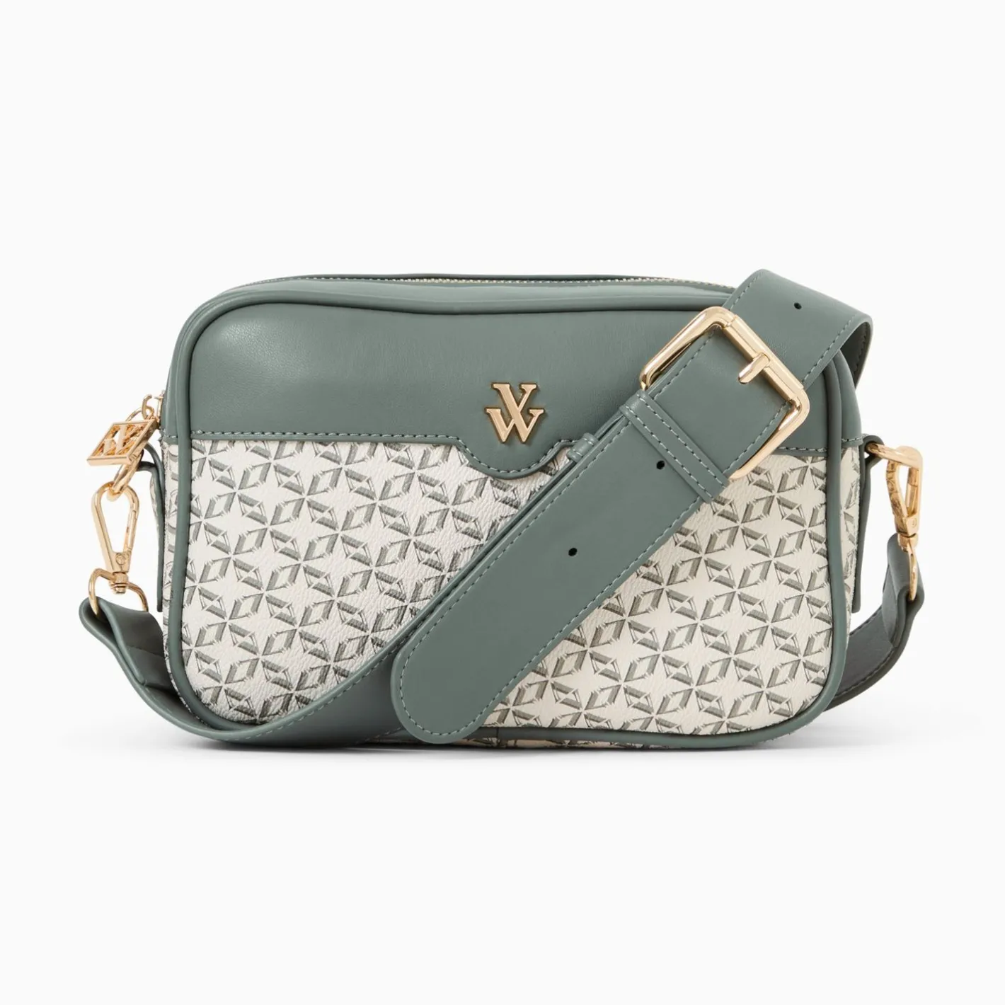 Vanessa Wu Sacoche Manelle Verte A Toile Monogramme Outlet