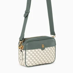 Vanessa Wu Sacoche Manelle Verte A Toile Monogramme Outlet