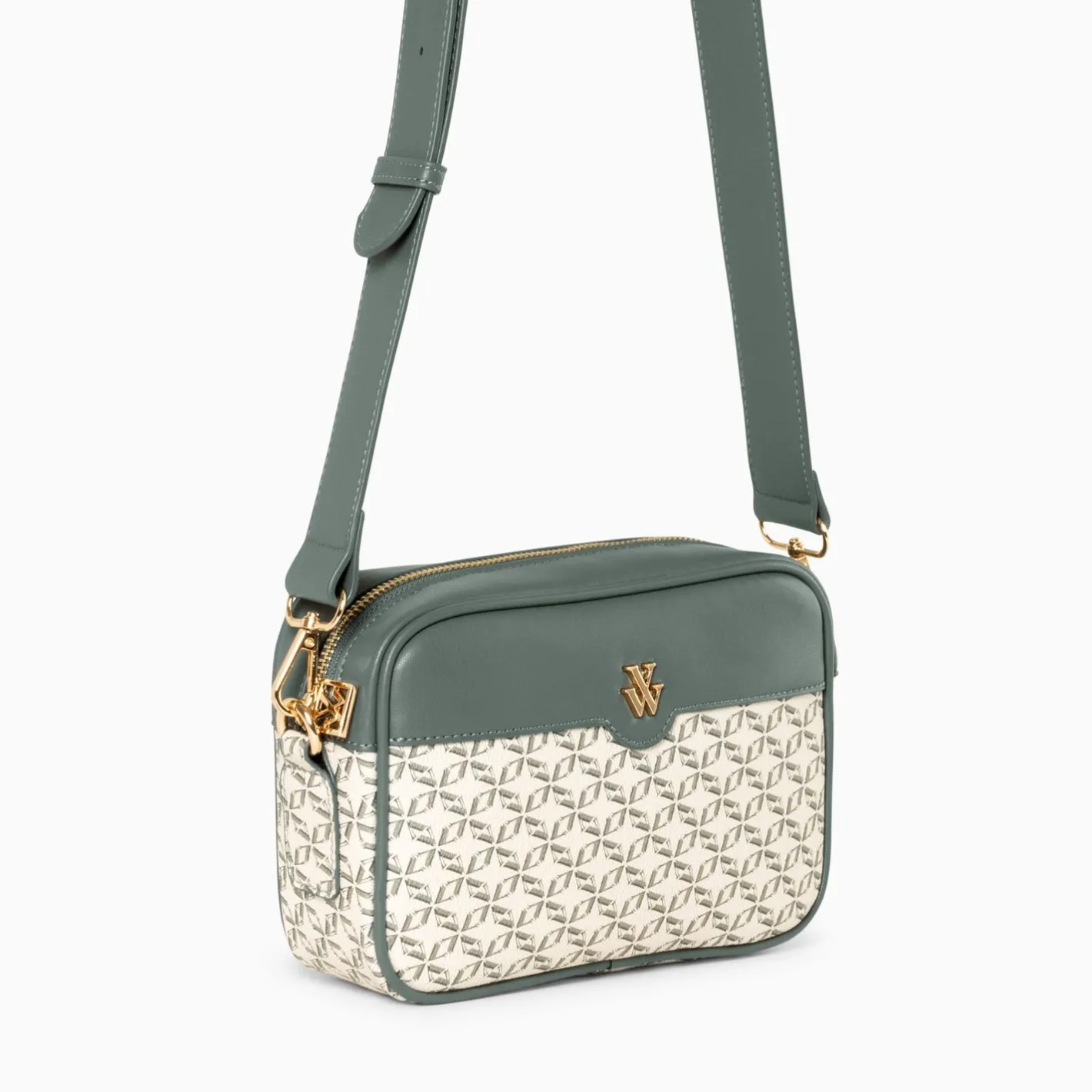 Vanessa Wu Sacoche Manelle Verte A Toile Monogramme Outlet