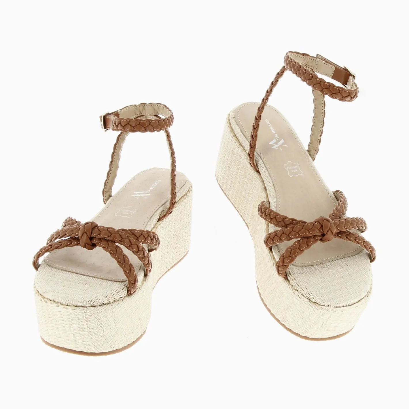 Vanessa Wu Sandales A Plateforme Et Brides Tressees Catalina Camel Clearance