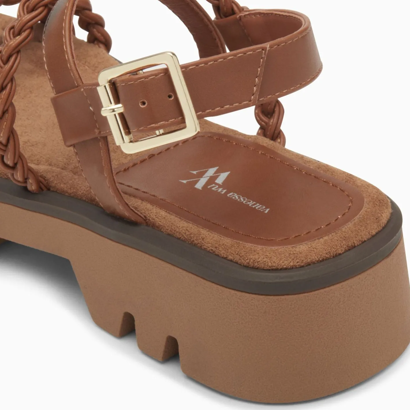 Vanessa Wu Sandales Bonnie Camel A Brides Tressees Et Plateforme Crantee Best