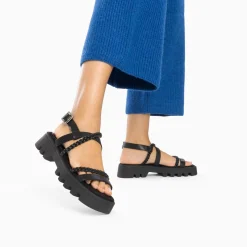 Vanessa Wu Sandales Bonnie Noires A Brides Tressees Et Plateforme Crantee Outlet