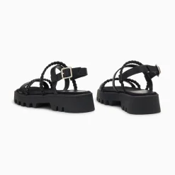 Vanessa Wu Sandales Bonnie Noires A Brides Tressees Et Plateforme Crantee Outlet
