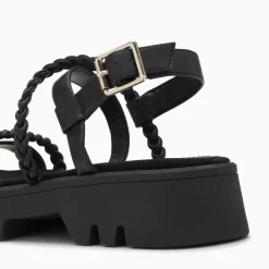 Vanessa Wu Sandales Bonnie Noires A Brides Tressees Et Plateforme Crantee Outlet