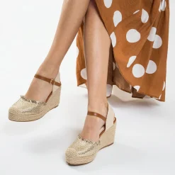 Vanessa Wu Sandales Compensees Flora A Tressage Or Hot