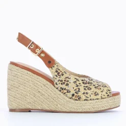 Vanessa Wu Sandales Compensees Gaelle En Tweed Leopard Beige Hot