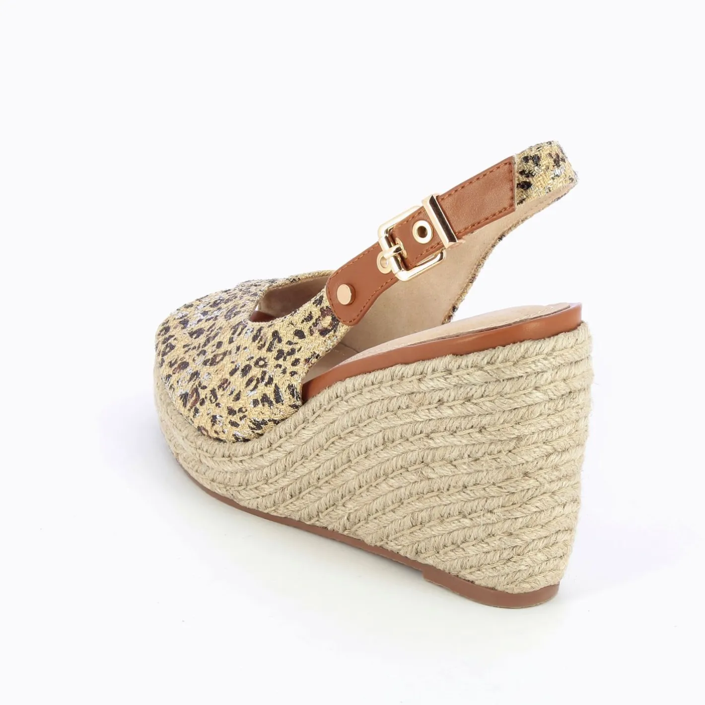 Vanessa Wu Sandales Compensees Gaelle En Tweed Leopard Beige Hot