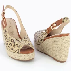 Vanessa Wu Sandales Compensees Gaelle En Tweed Leopard Beige Hot