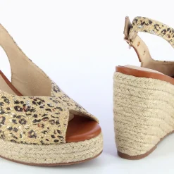 Vanessa Wu Sandales Compensees Gaelle En Tweed Leopard Beige Hot