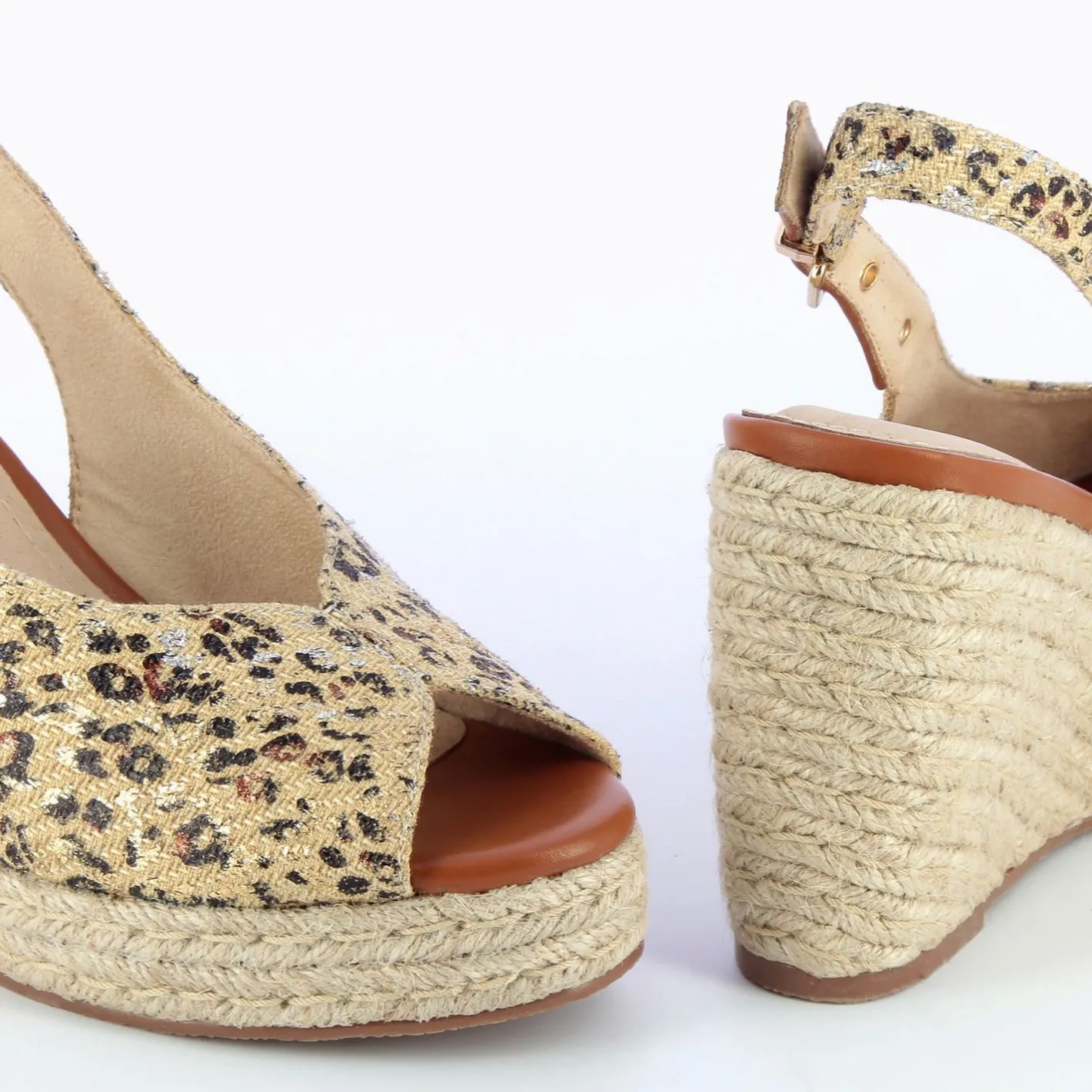 Vanessa Wu Sandales Compensees Gaelle En Tweed Leopard Beige Hot