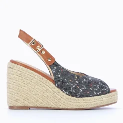 Vanessa Wu Sandales Compensees Gaelle En Tweed Leopard Anthracite Outlet