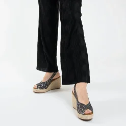 Vanessa Wu Sandales Compensees Gaelle En Tweed Leopard Anthracite Outlet