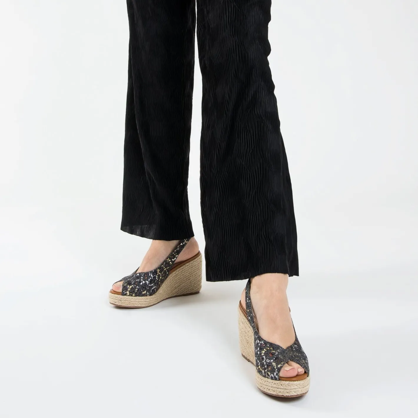 Vanessa Wu Sandales Compensees Gaelle En Tweed Leopard Anthracite Outlet