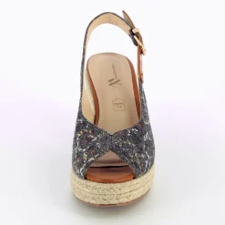 Vanessa Wu Sandales Compensees Gaelle En Tweed Leopard Anthracite Outlet