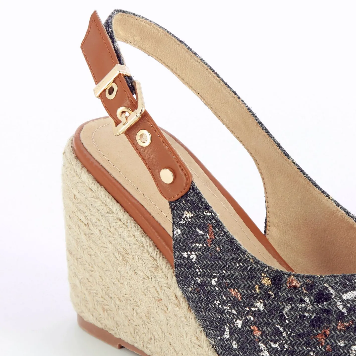 Vanessa Wu Sandales Compensees Gaelle En Tweed Leopard Anthracite Outlet