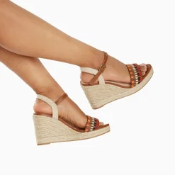 Vanessa Wu Sandales Compensees Honorine Camel En Tissu Jacquard Online