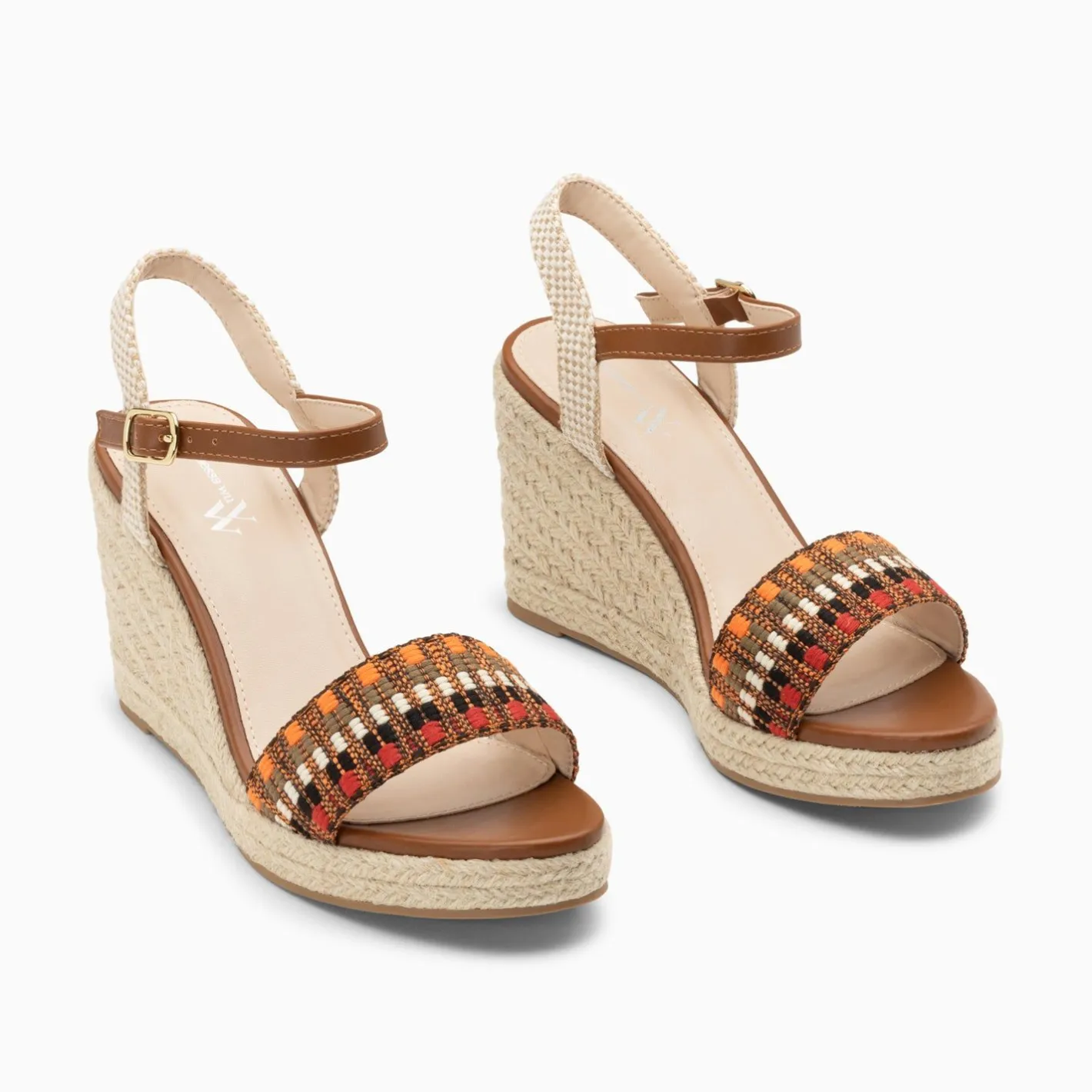 Vanessa Wu Sandales Compensees Honorine Camel En Tissu Jacquard Online