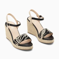 Vanessa Wu Sandales Compensees Honorine Noires En Tissu Jacquard Sale