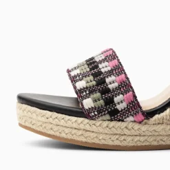 Vanessa Wu Sandales Compensees Honorine Noir Et Rose En Tissu Jacquard New