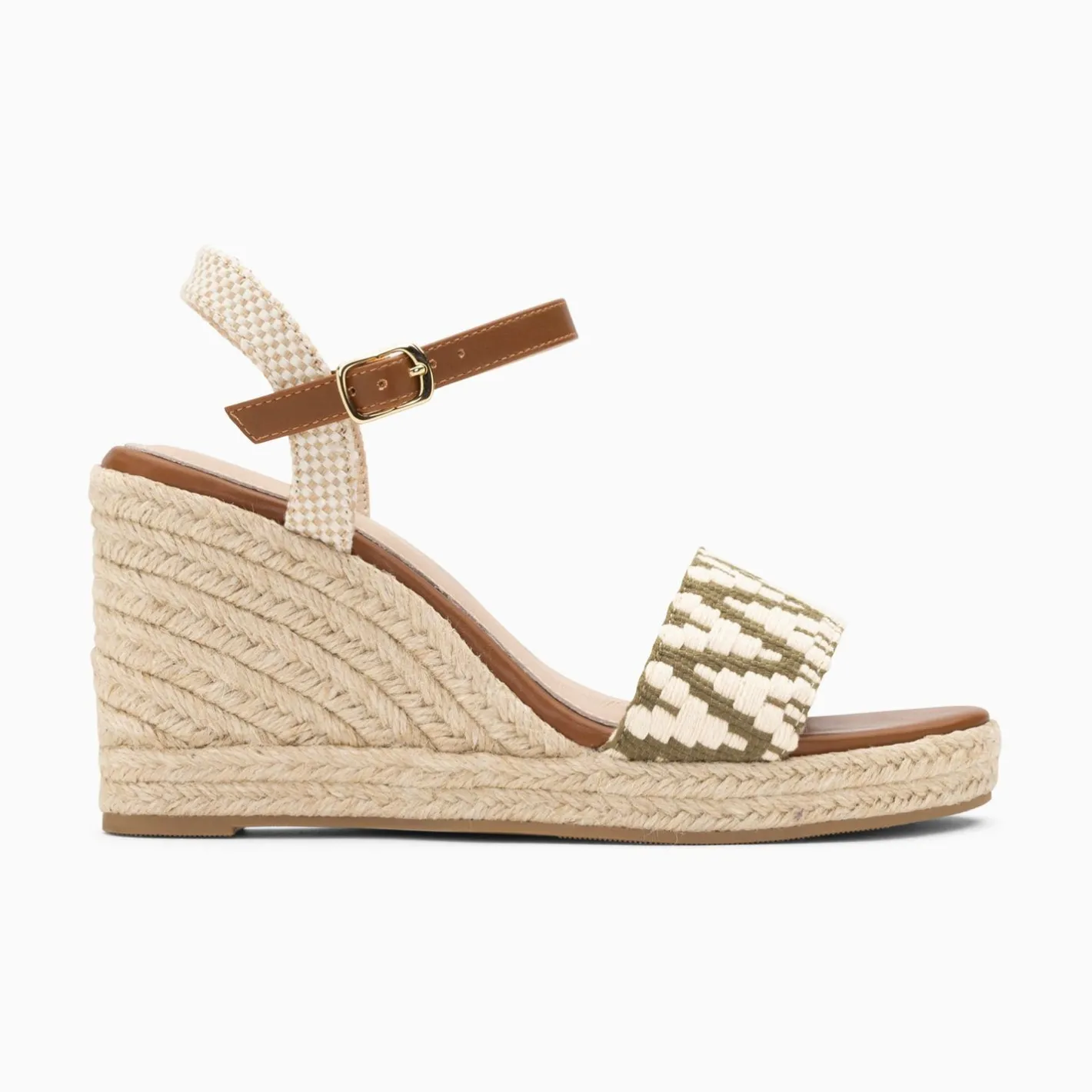 Vanessa Wu Sandales Compensees Malvina Kaki En Tissu Jacquard Clearance