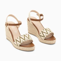 Vanessa Wu Sandales Compensees Malvina Kaki En Tissu Jacquard Clearance