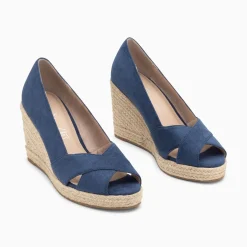 Vanessa Wu Sandales Compensees Peep-Toe Leonie Bleu Marine Hot