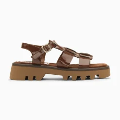 Vanessa Wu Sandales Edmee Chocolat Verni A Plateforme Crantee Sale