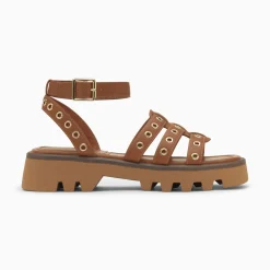 Vanessa Wu Sandales Inaya Camel A Oeillets Et Plateforme Crantee Hot