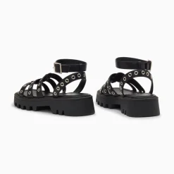 Vanessa Wu Sandales Inaya Noires A Oeillets Et Plateforme Crantee