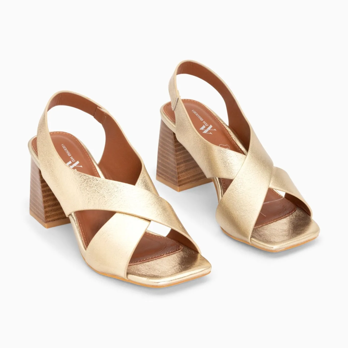 Vanessa Wu Sandales Maxinne Or A Brides Croisees Et Talon Haut New