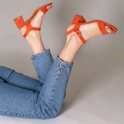 Vanessa Wu Sandales Melissa Orange A Petit Talon Epais Clearance