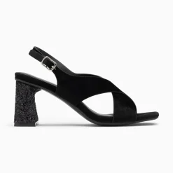 Vanessa Wu Sandales Milan Noires A Brides Croisees Et Talon Noir Paillete Sale