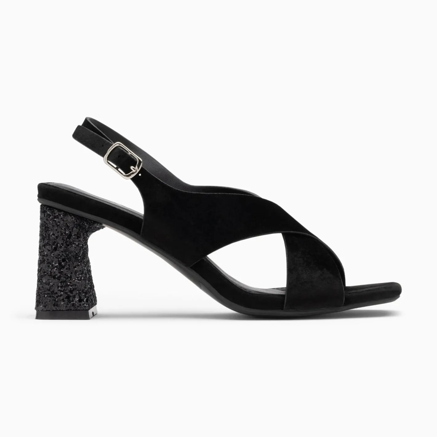 Vanessa Wu Sandales Milan Noires A Brides Croisees Et Talon Noir Paillete Sale
