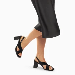 Vanessa Wu Sandales Milan Noires A Brides Croisees Et Talon Noir Paillete Sale