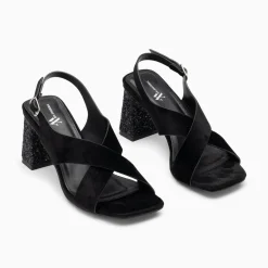 Vanessa Wu Sandales Milan Noires A Brides Croisees Et Talon Noir Paillete Sale