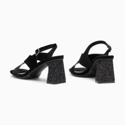Vanessa Wu Sandales Milan Noires A Brides Croisees Et Talon Noir Paillete Sale