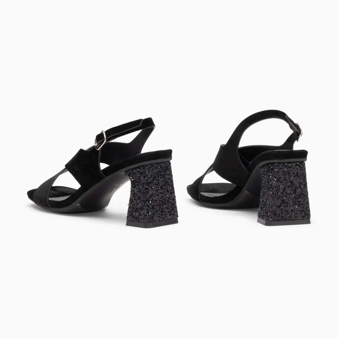Vanessa Wu Sandales Milan Noires A Brides Croisees Et Talon Noir Paillete Sale