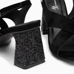 Vanessa Wu Sandales Milan Noires A Brides Croisees Et Talon Noir Paillete Sale