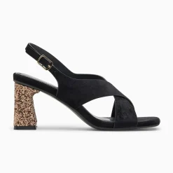 Vanessa Wu Sandales Milan Noires A Brides Croisees Et Talon Bronze Paillete Online