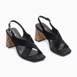 Vanessa Wu Sandales Milan Noires A Brides Croisees Et Talon Bronze Paillete Online