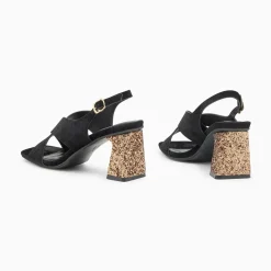 Vanessa Wu Sandales Milan Noires A Brides Croisees Et Talon Bronze Paillete Online