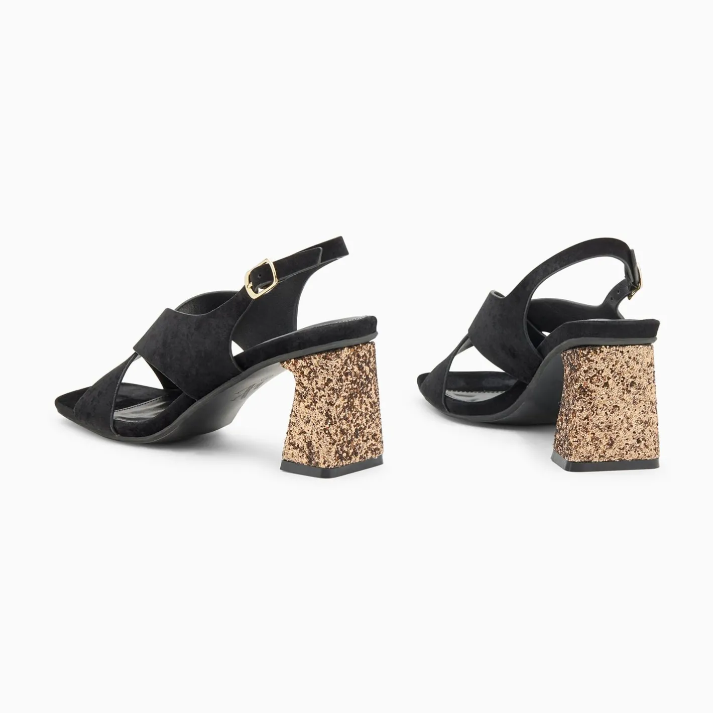 Vanessa Wu Sandales Milan Noires A Brides Croisees Et Talon Bronze Paillete Online