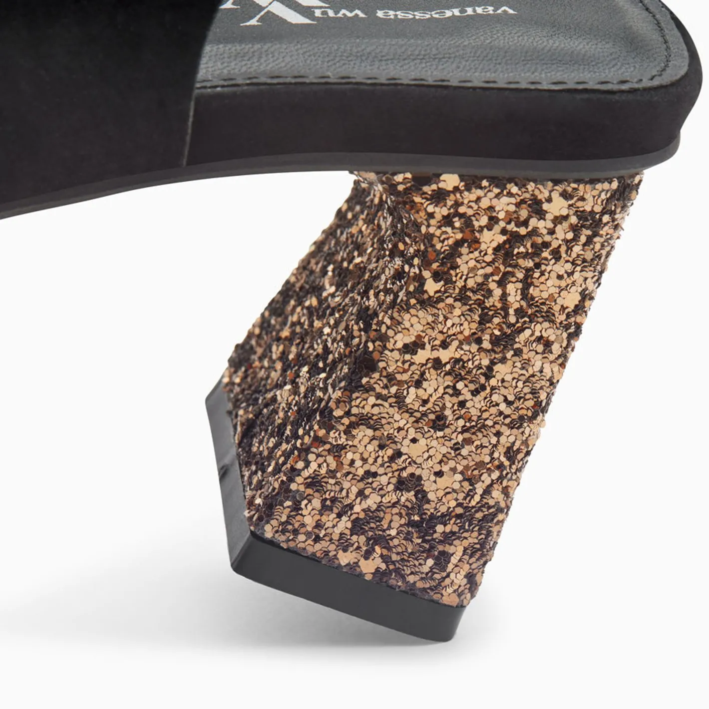 Vanessa Wu Sandales Milan Noires A Brides Croisees Et Talon Bronze Paillete Online