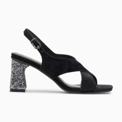 Vanessa Wu Sandales Milan Noires A Brides Croisees Et Talon Argent Paillete Clearance