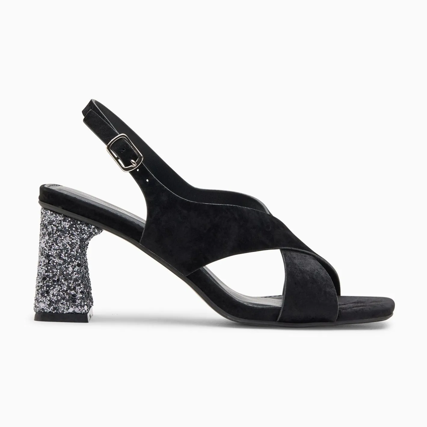 Vanessa Wu Sandales Milan Noires A Brides Croisees Et Talon Argent Paillete Clearance