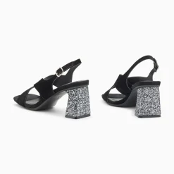 Vanessa Wu Sandales Milan Noires A Brides Croisees Et Talon Argent Paillete Clearance