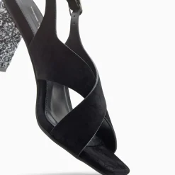Vanessa Wu Sandales Milan Noires A Brides Croisees Et Talon Argent Paillete Clearance