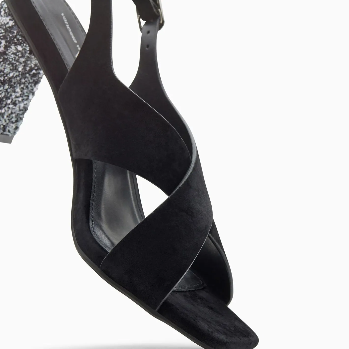 Vanessa Wu Sandales Milan Noires A Brides Croisees Et Talon Argent Paillete Clearance